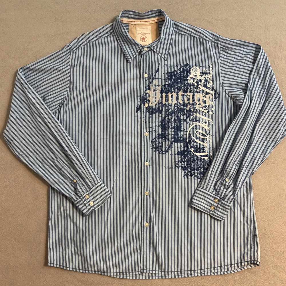 Red Camel Vintage Quality Striped Shirt Mens XL Button Down Long Sleeve Cotton
